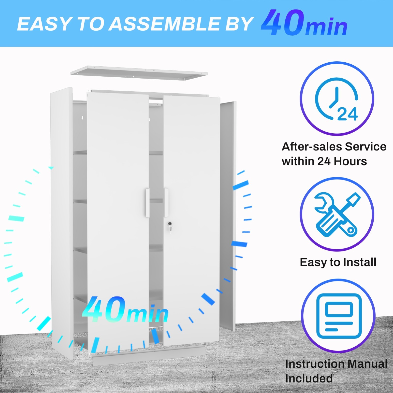 71″ Lockable Storage Cabinet, 16.5″ Deep Metal Garage Cabinets with 4 Shelves