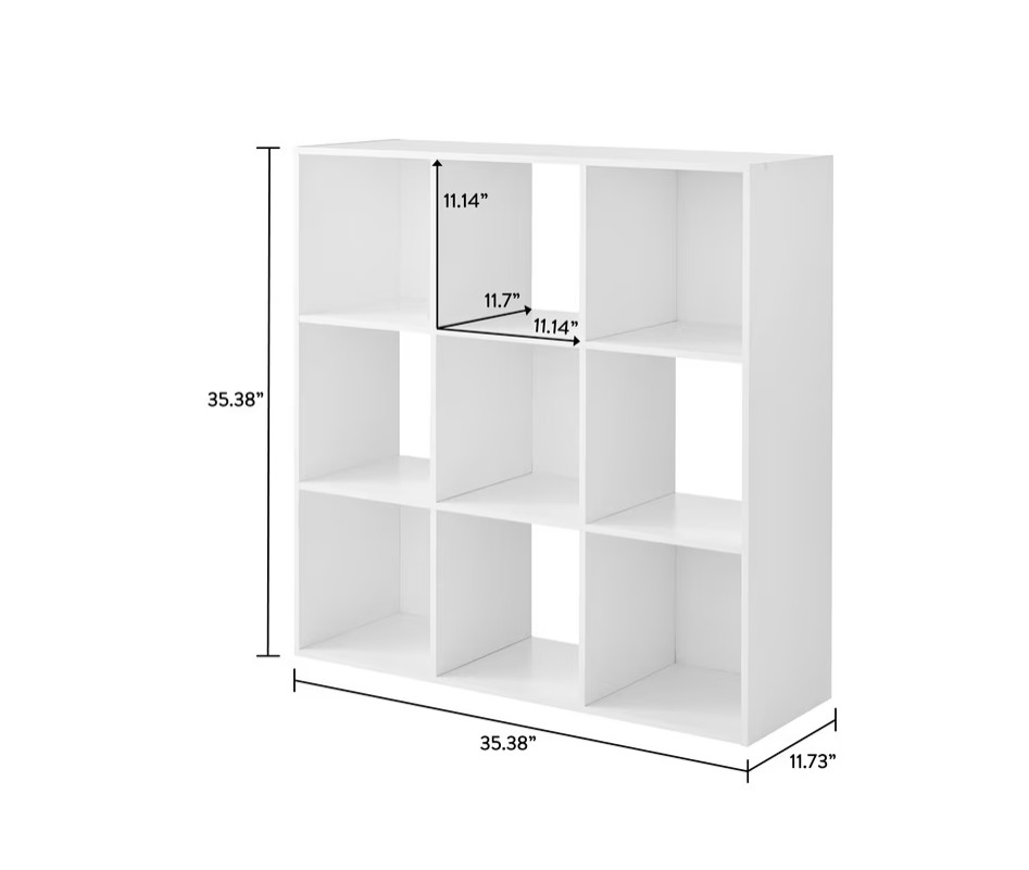 Mainstays 9 Cube Storage Organizer Bookcase White Shelving Unit 9-Cube