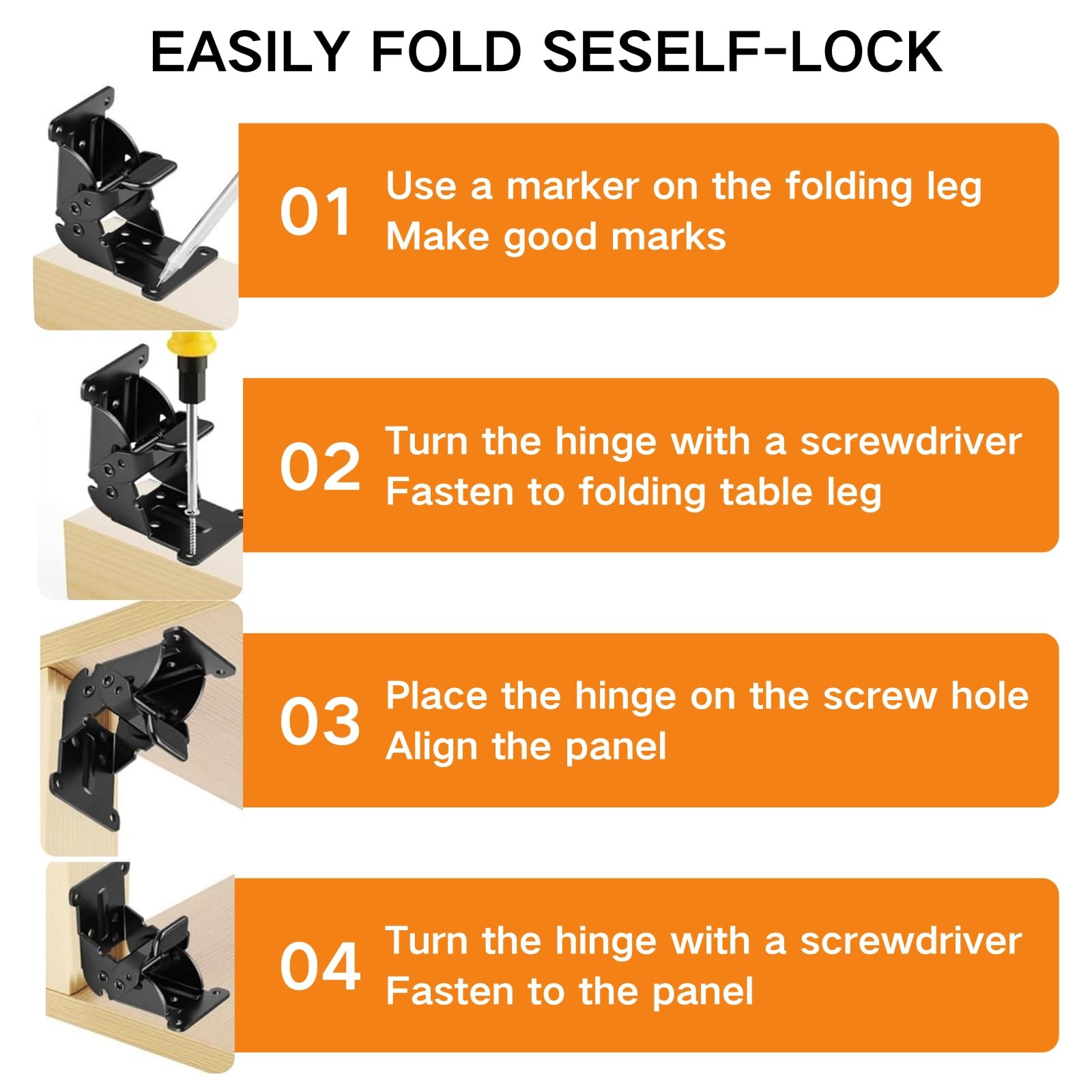 4 Pack Folding Brackets, Heavy-Duty Self-Locking Hinges with Screws, Foldable…