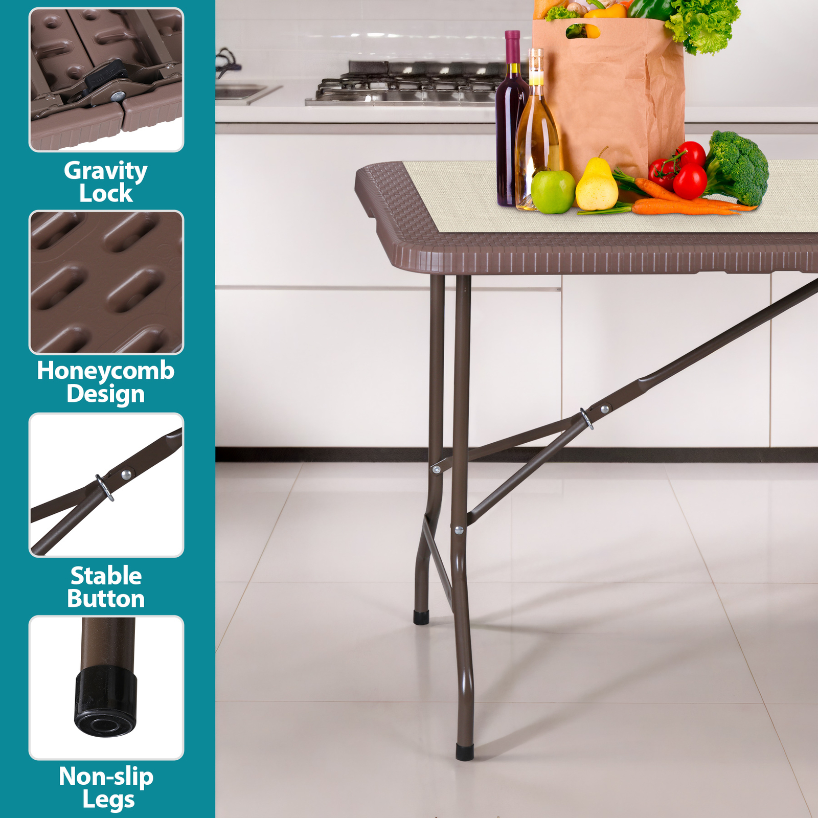 6′ Portable Long Table No Assembly Required Outdoor Picnic Table Thickened HDPE