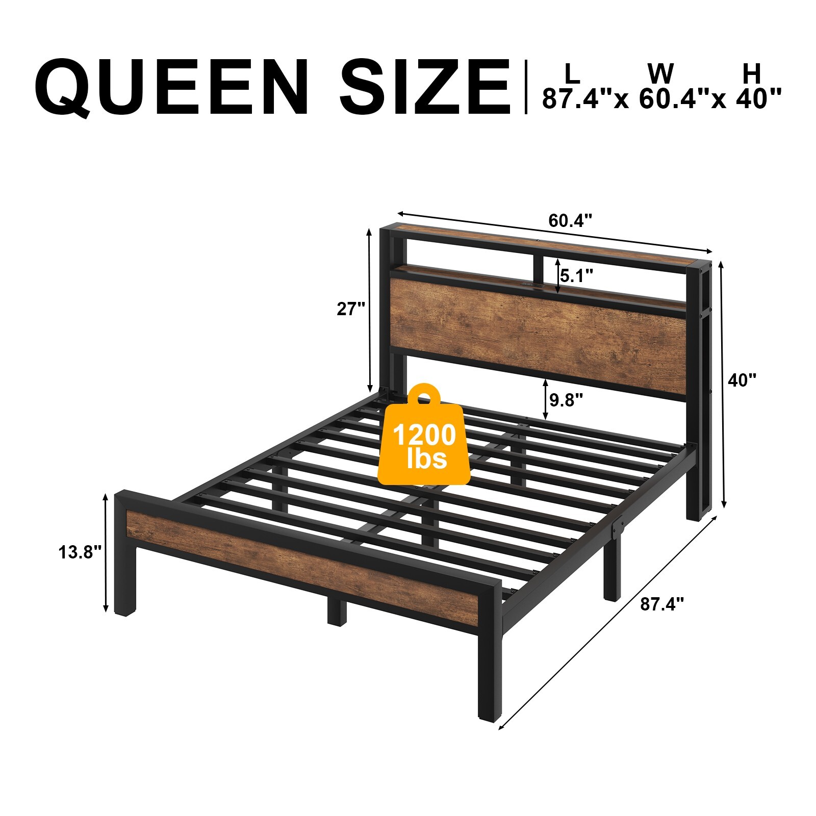 Bed Frame Full/Queen/King with Storage Headboard and LED Lights