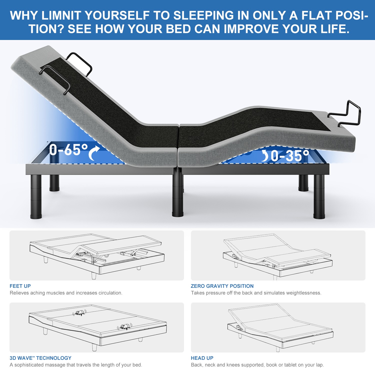 Adjustable Bed Frame 1000LB Upgraded Bed Base Electric Backlit Remote Queen Size