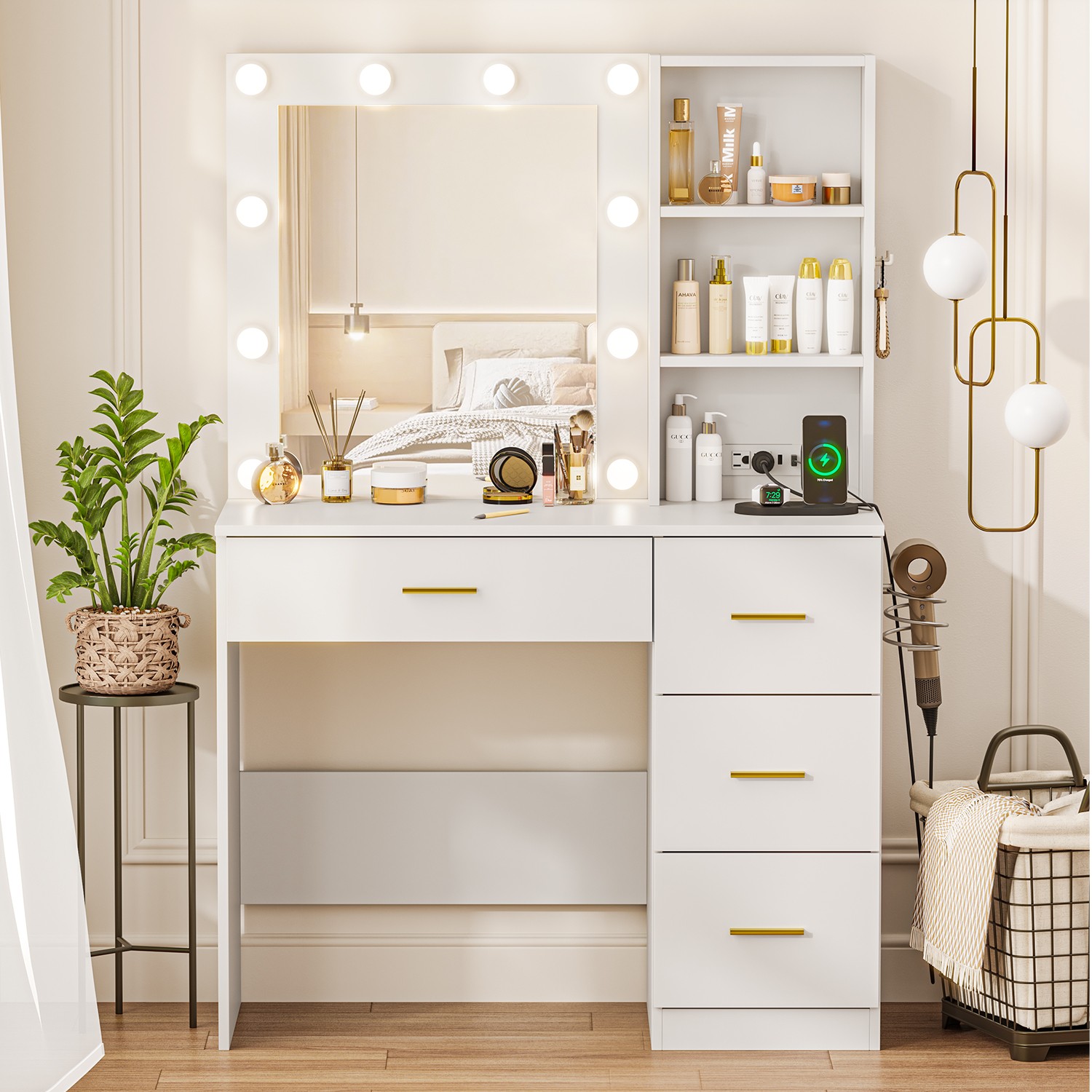 Vanity Dressing Table Makeup Desk 10 LED Lighted Mirror & USB for bedroom
