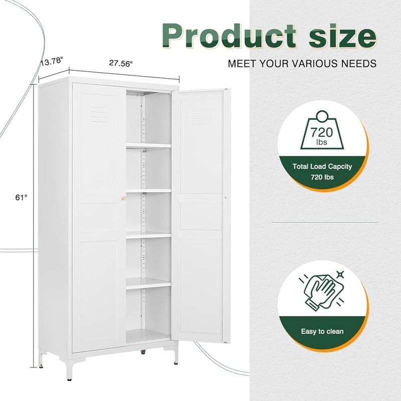 Heavy Duty Metal Storage Cabinet W/ Adjustable Shelves Home Office Garage Use
