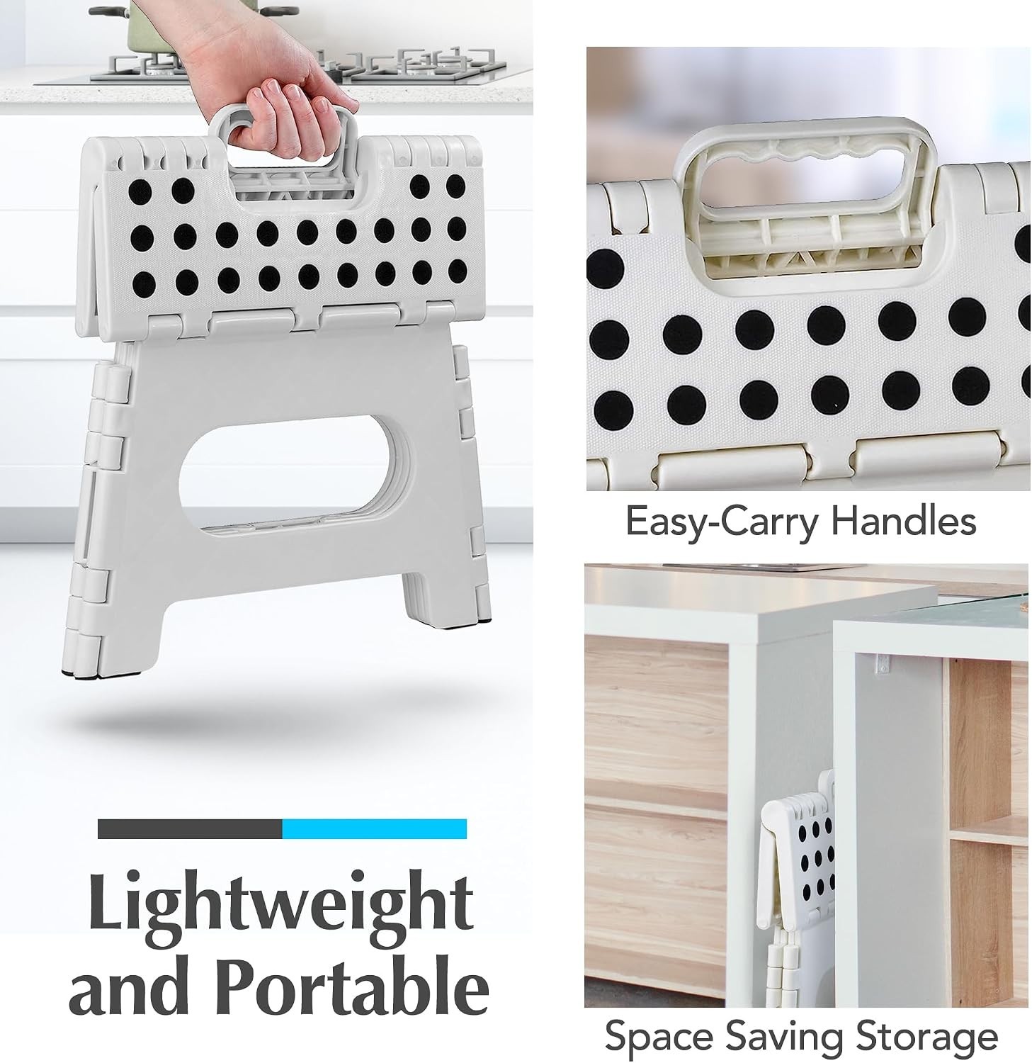 Versatile Folding Step Stool – 9″ High, 300 lb Support – Safe & Stylish White
