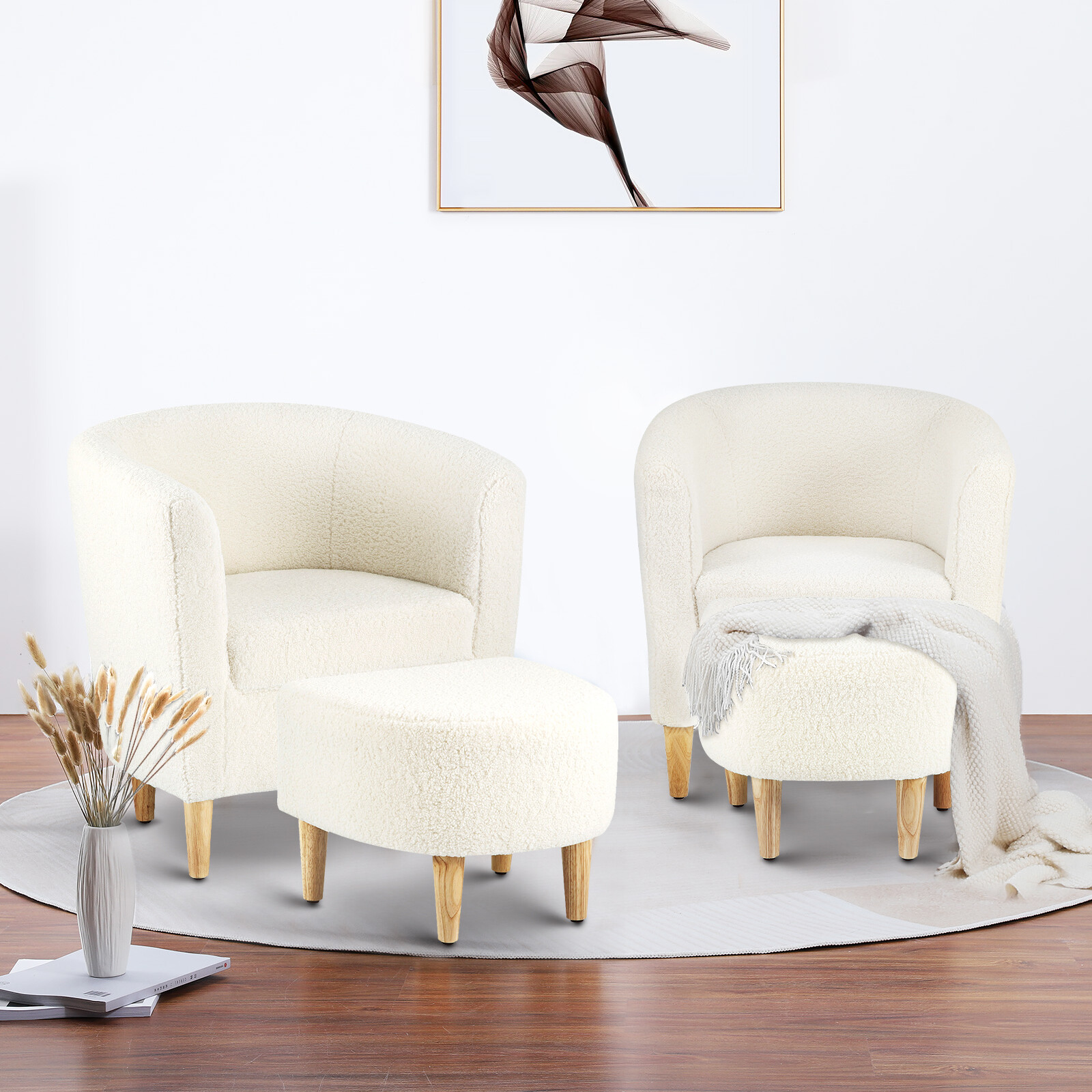Arm Chair Linen Fabric Accent Upholstered Single Sofa With Ottoman Living Room