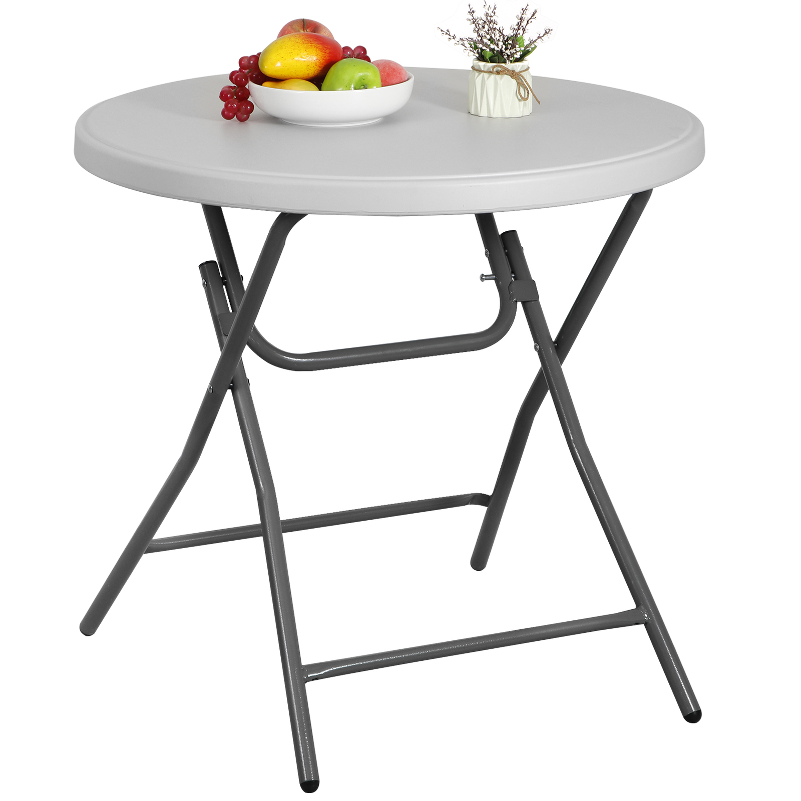 Folding Round Table 32 Inch Dining Card Utility Plastic Table for Camping White
