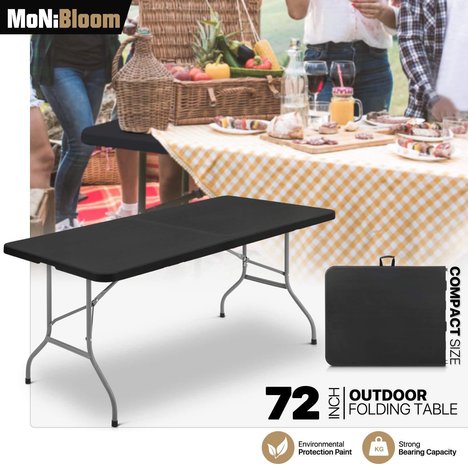 Black [6 FT FOLDABLE DINING TABLE] Portable Outdoor Camping Picnic Desk w/Handle