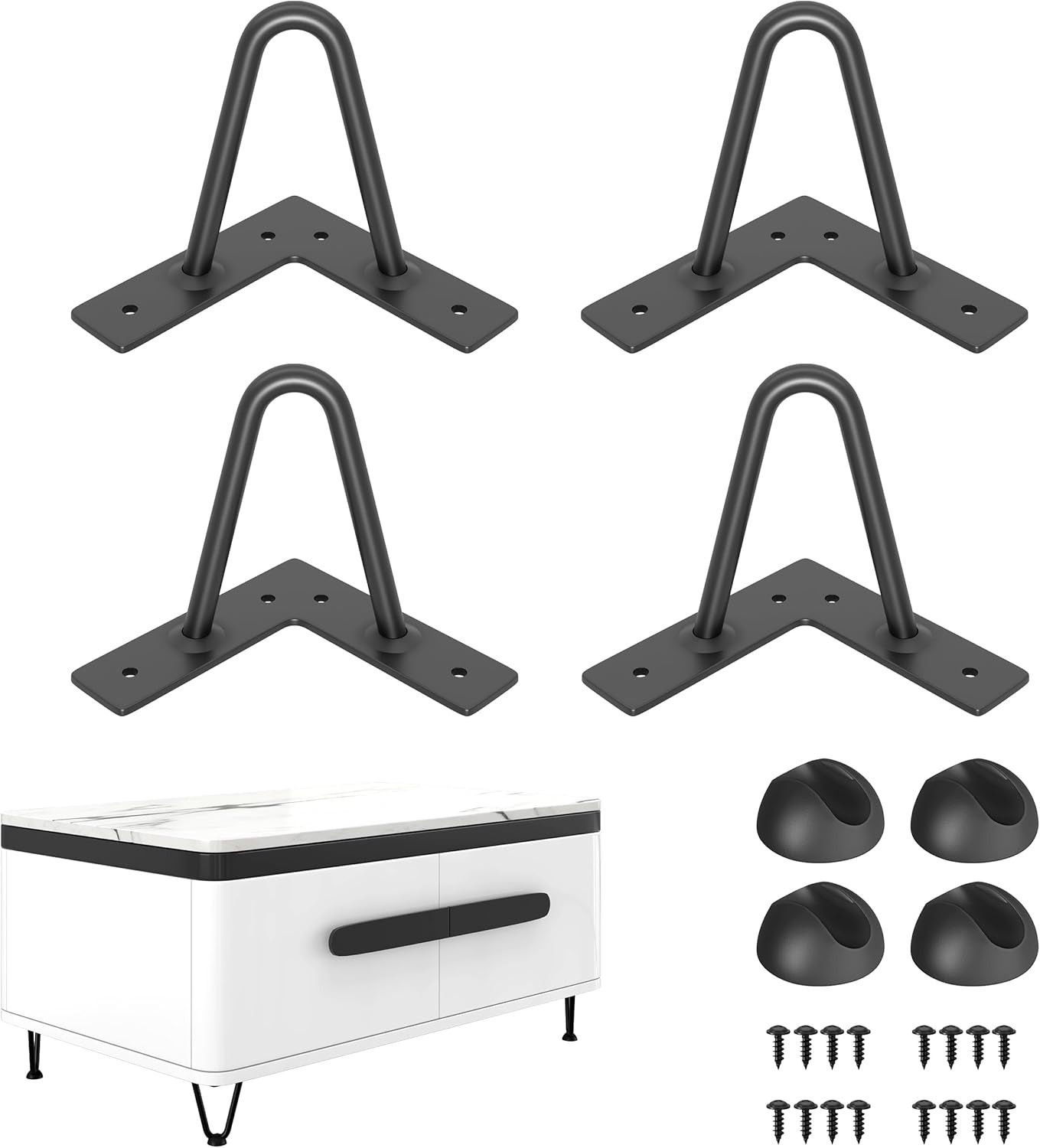 4″ Hairpin Table Legs: Set of 4 Metal Furniture Legs with Floor Protectors for N