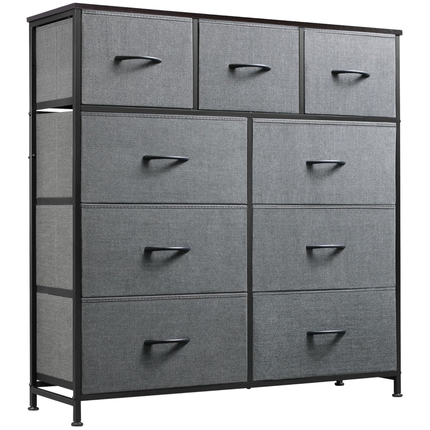 Modern Fabric Dresser, 9-Drawer Tall Chest, Dark Grey