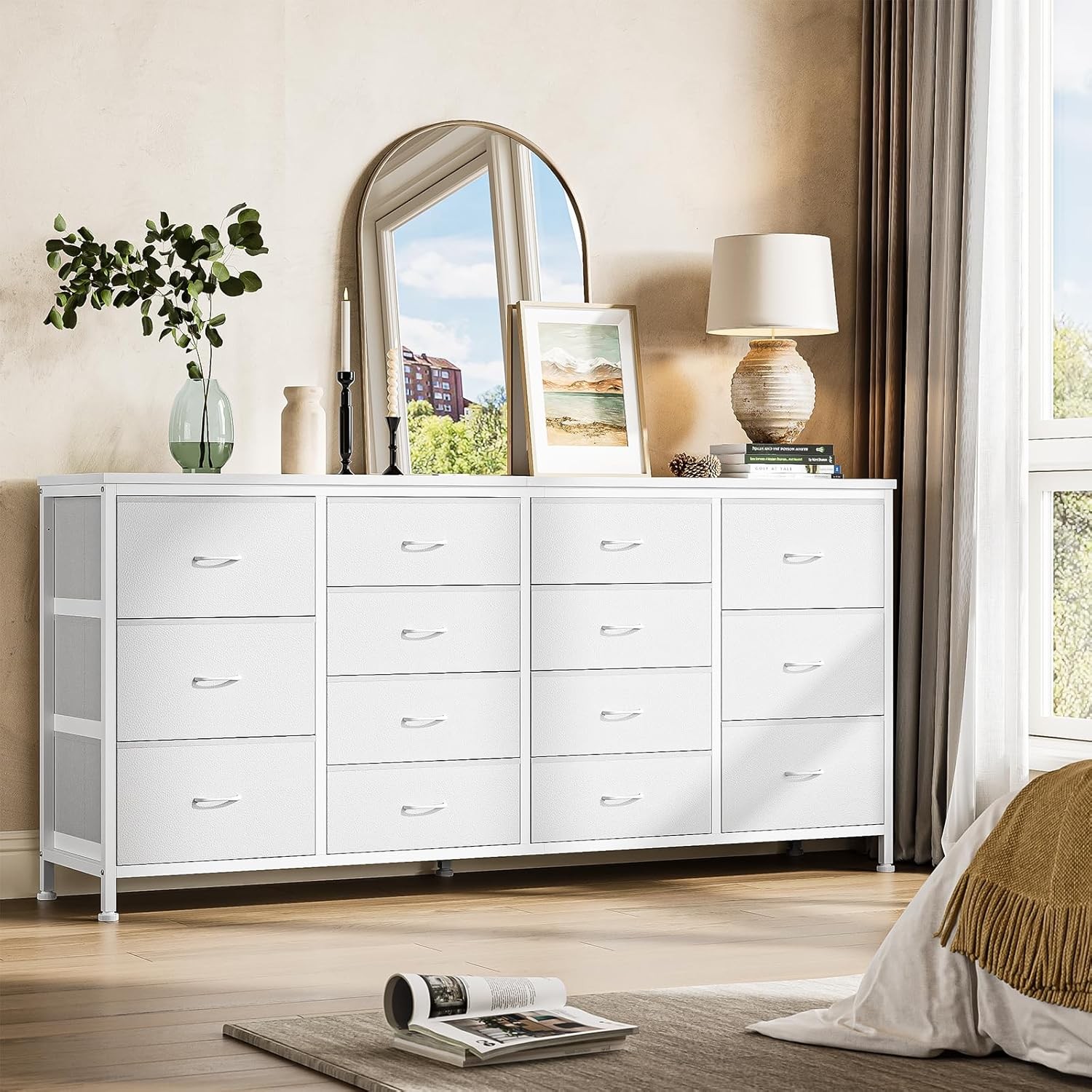 Dresser TV Stand for 65, 70, 75 Inch TV,with 14 Drawers & Power Outlets, White