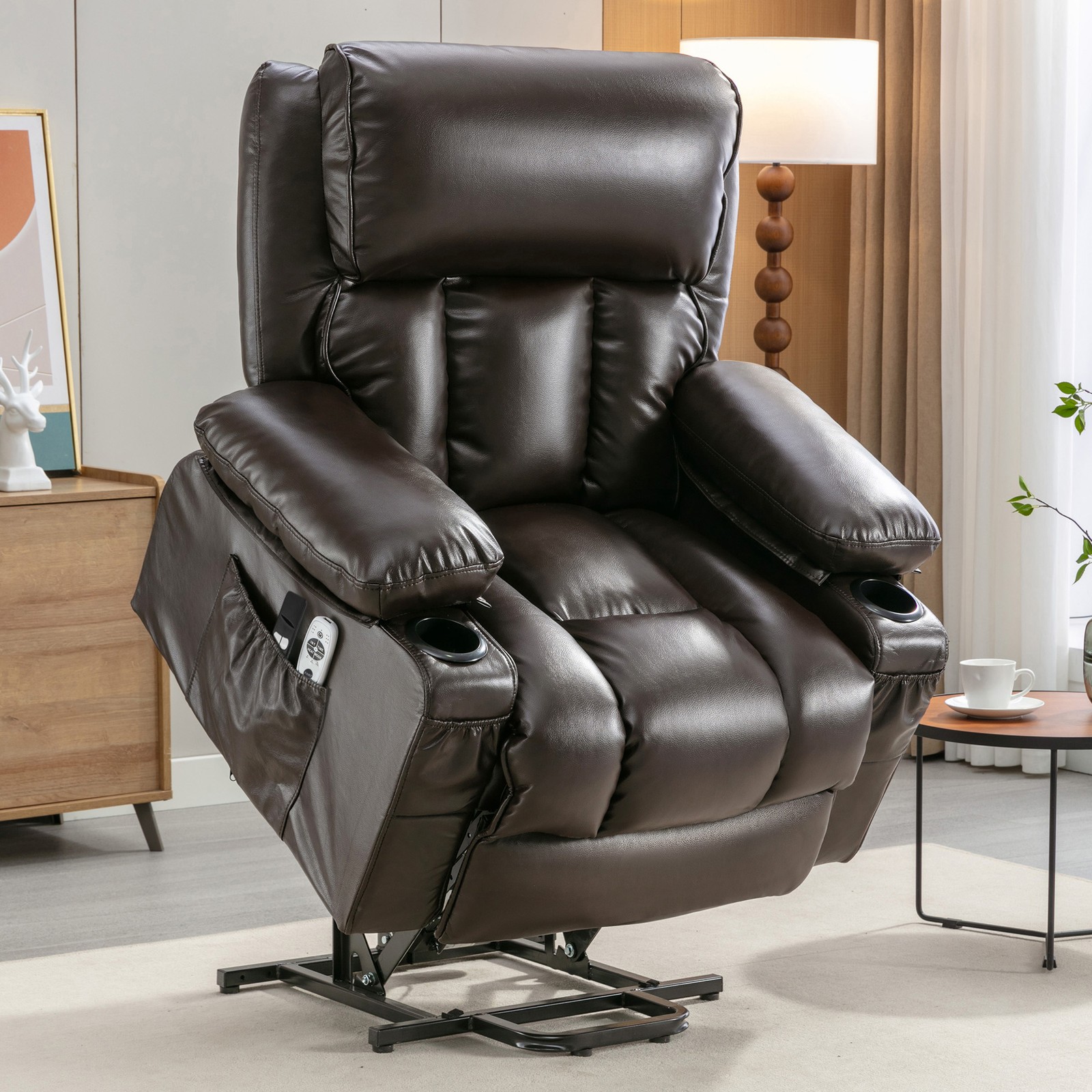 Power Electric Lift Chair Breathable Leather Recliner Chair w/ Massage & Heat