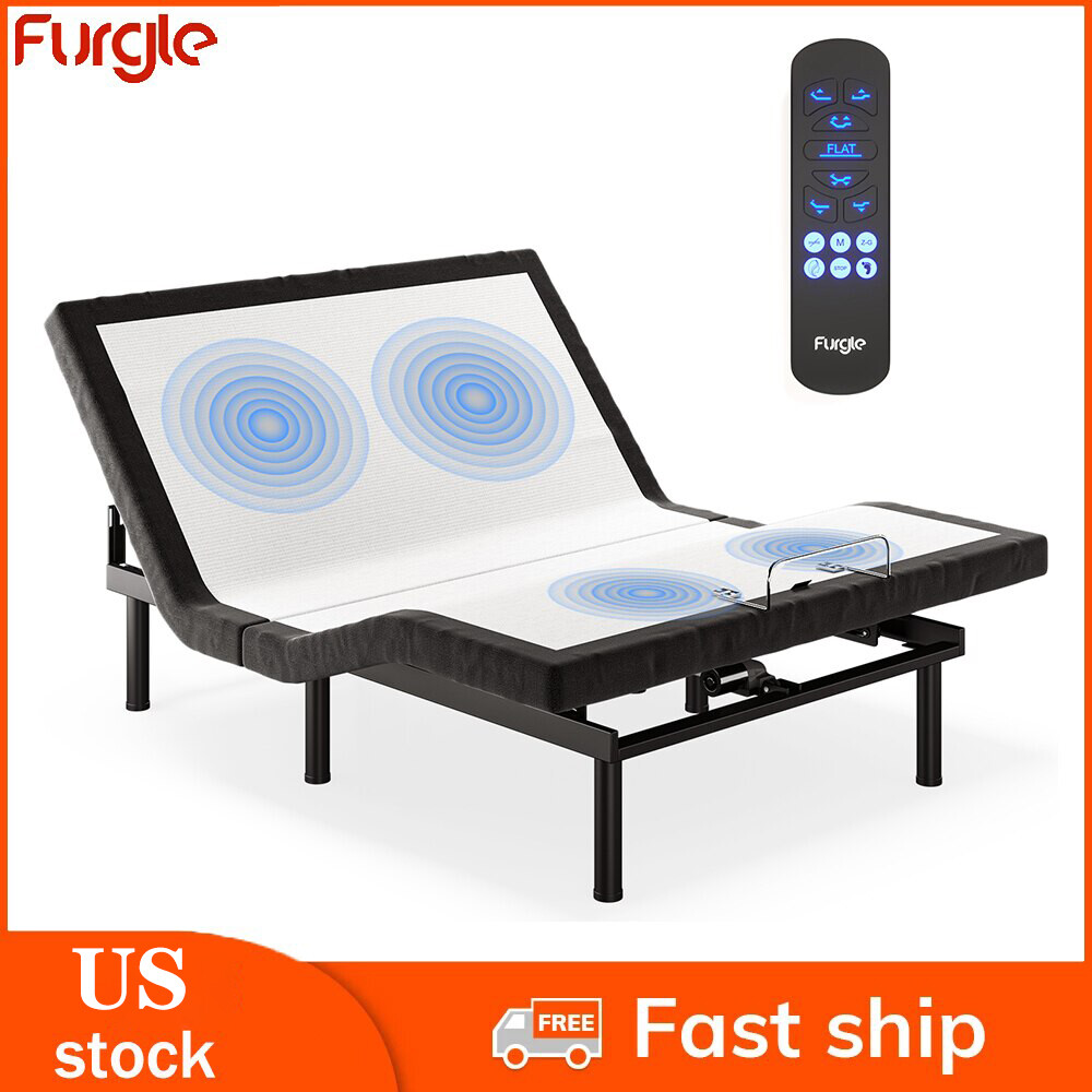 Furgle Adjustable FULL QUEEN King Bed Frame Wireless Remote Electric Massage USB