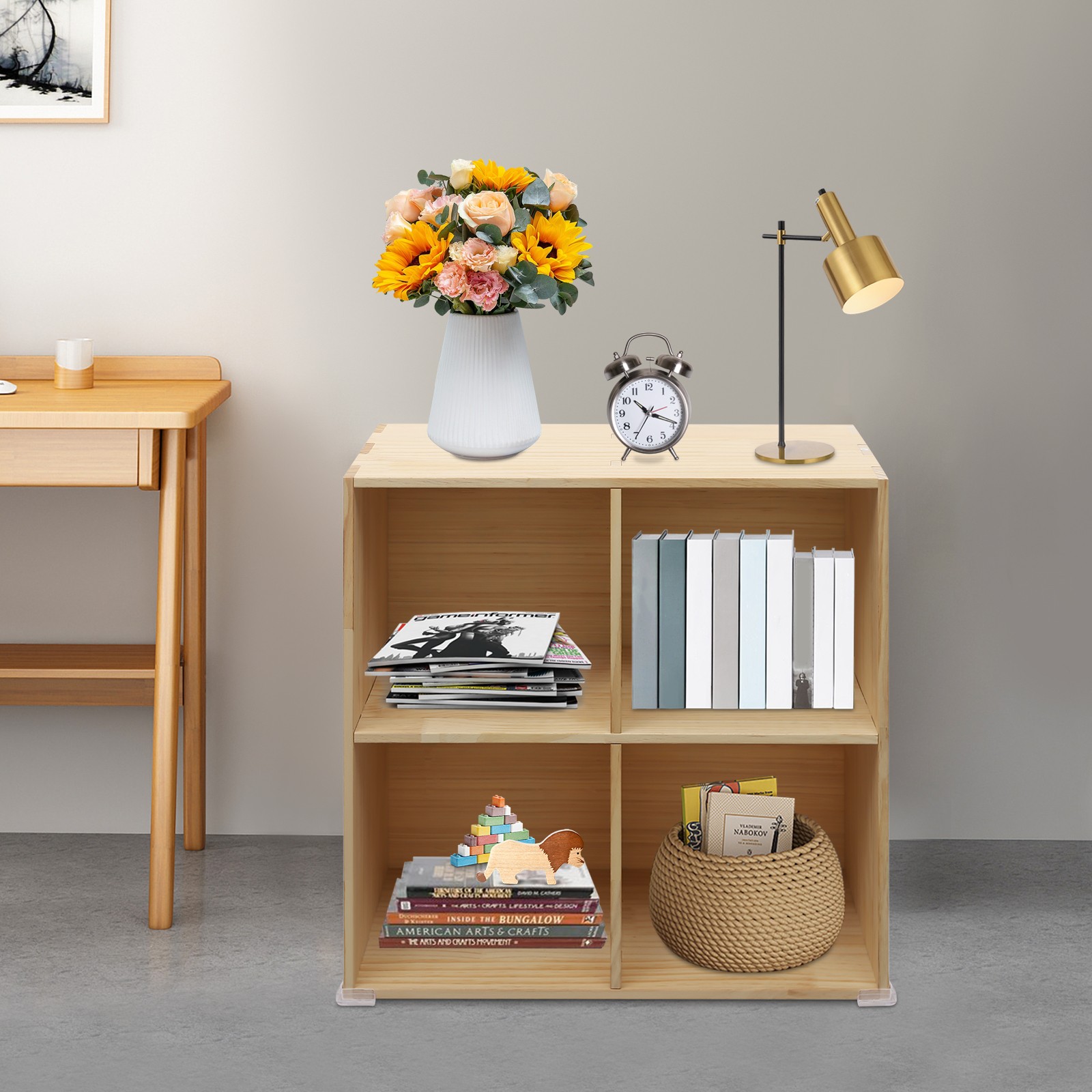 Solid Wood Shelves Wooden Cube Shelf Bookcase Floorstanding Bookshelf 30*60cm