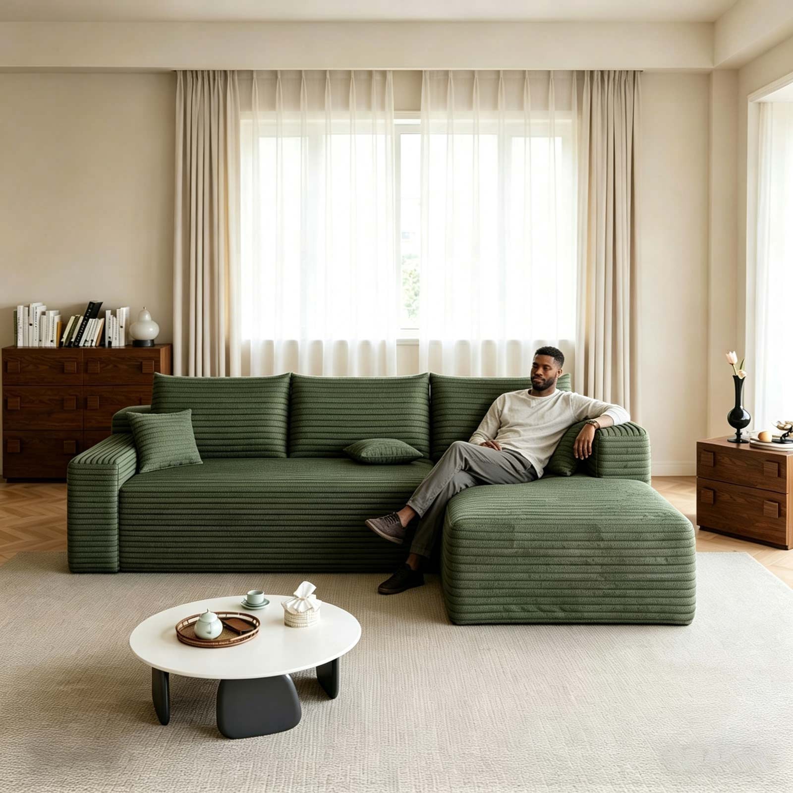 95″ Boneless Couch Right Chaise L Shape Sectional Cloud Sofa Set for Living Room