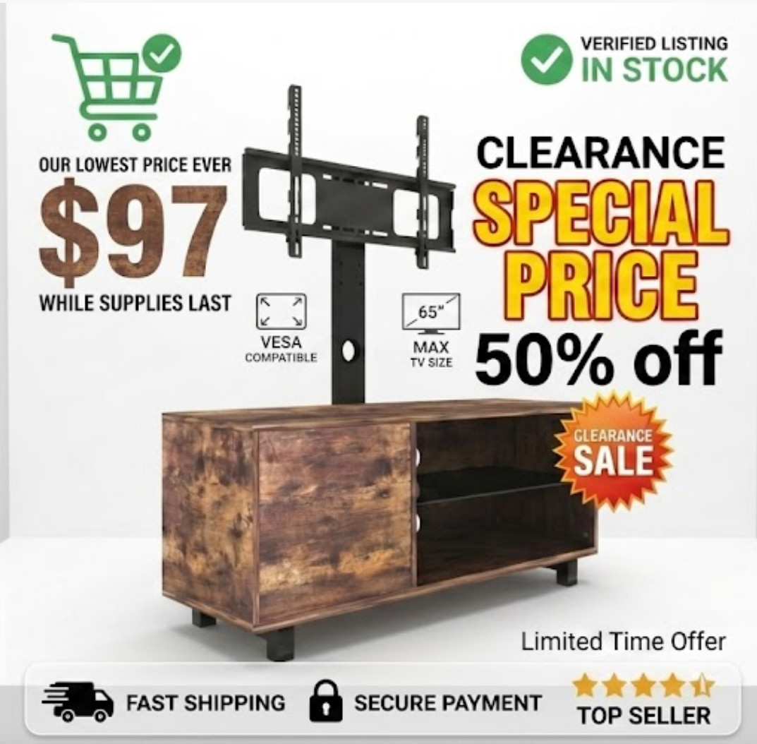 Rustic TV Stand with Swivel Mount for 65in TV Entertainment Center Media Console