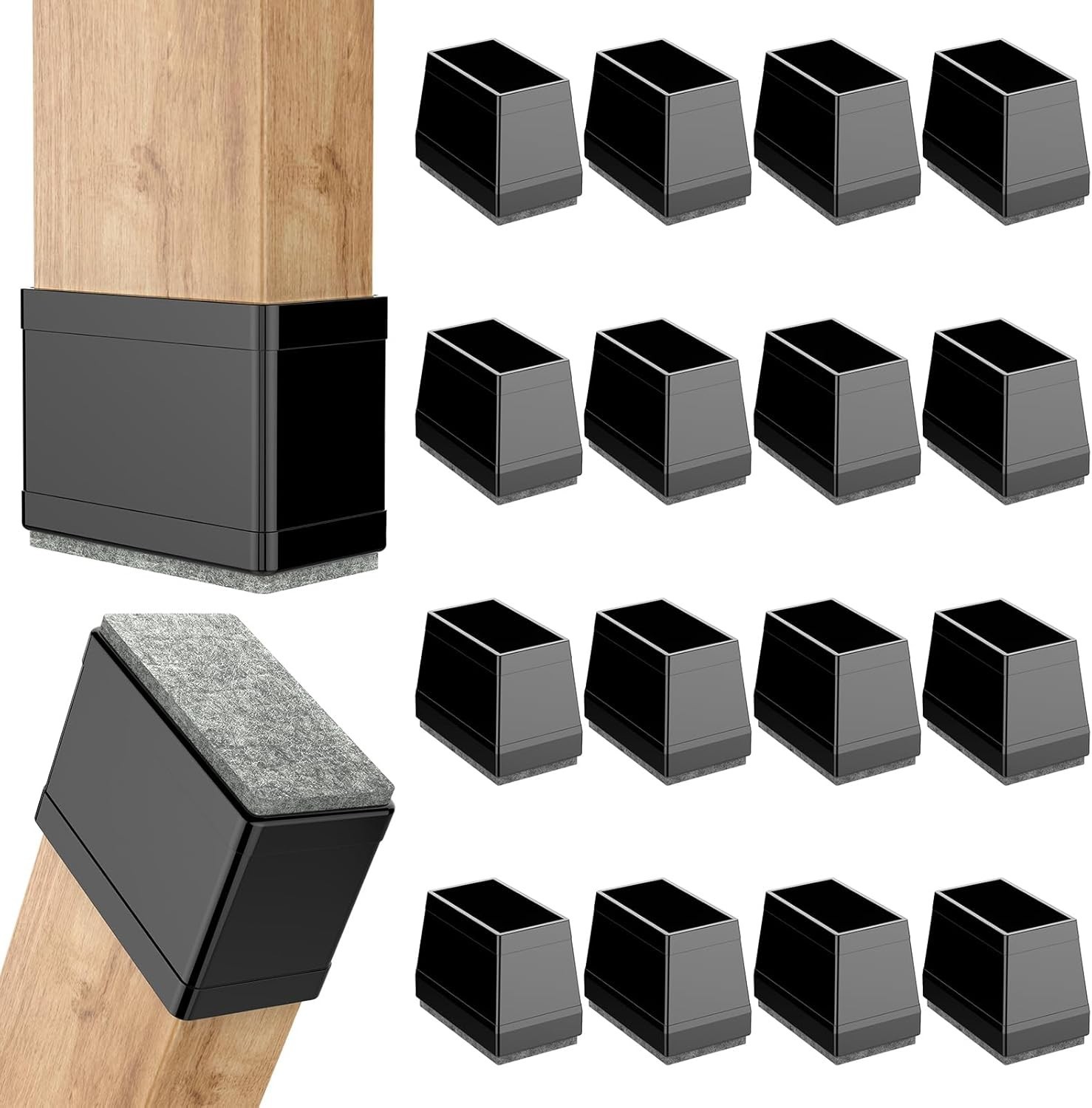 16PCS Silicone Chair Leg Floor Protectors Felt Pads 0.5×2″ Rectangle Black
