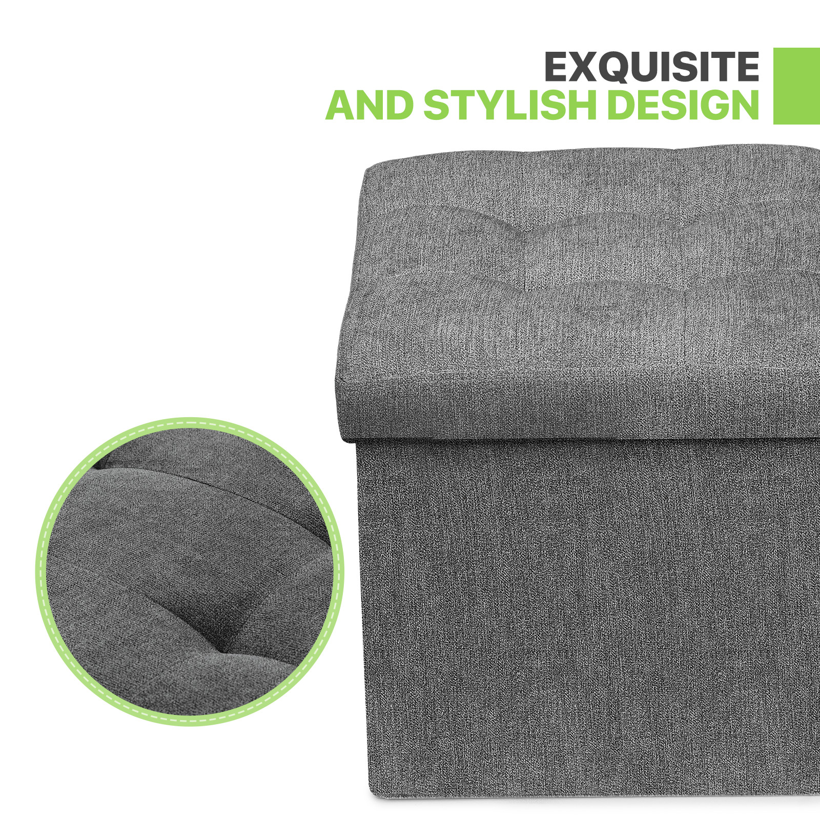 15 in Dark Gray Foldable Storage Ottoman Foot Stool Bench Chest w/Flipping Lid