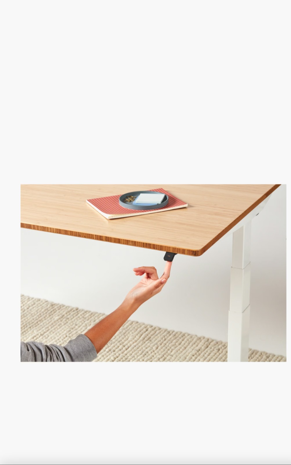 Jarvis Bamboo Standing Desk – Rectangle, Silver Base frame with no Grommet