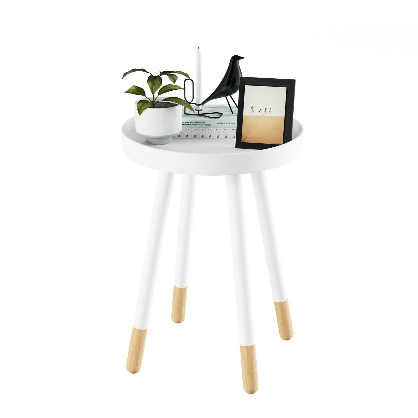 22 In. Wooden White Accent Table Raised Edge End Table Night Stand Versatile