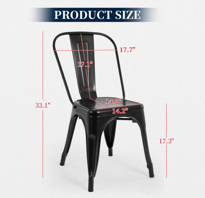 FDW Metal Dining Chairs Set 4 Stackable Tolix Side Chairs Black