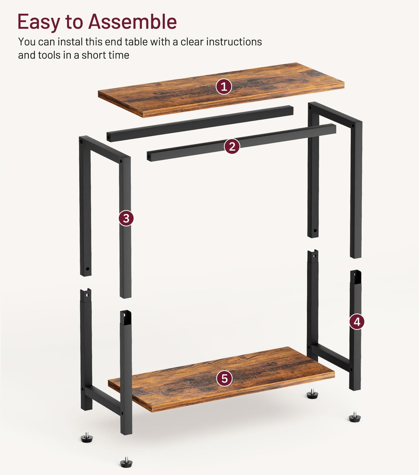 Narrow End Tables Set of 2 – Rustic Brown Black Slim Nightstands