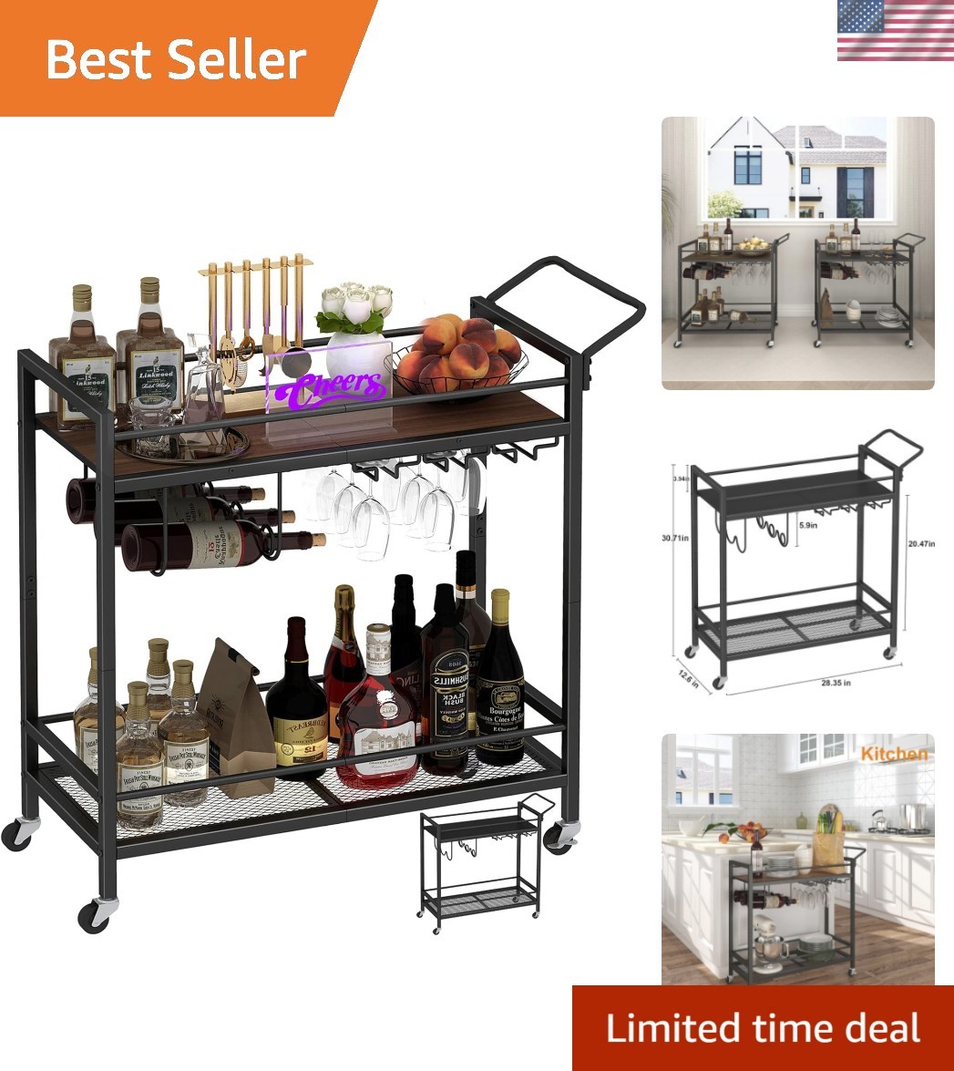 Bar Cart, Two-Color Home Bar Serving Cart, Mobile Drink Beverage Cart with 2 …