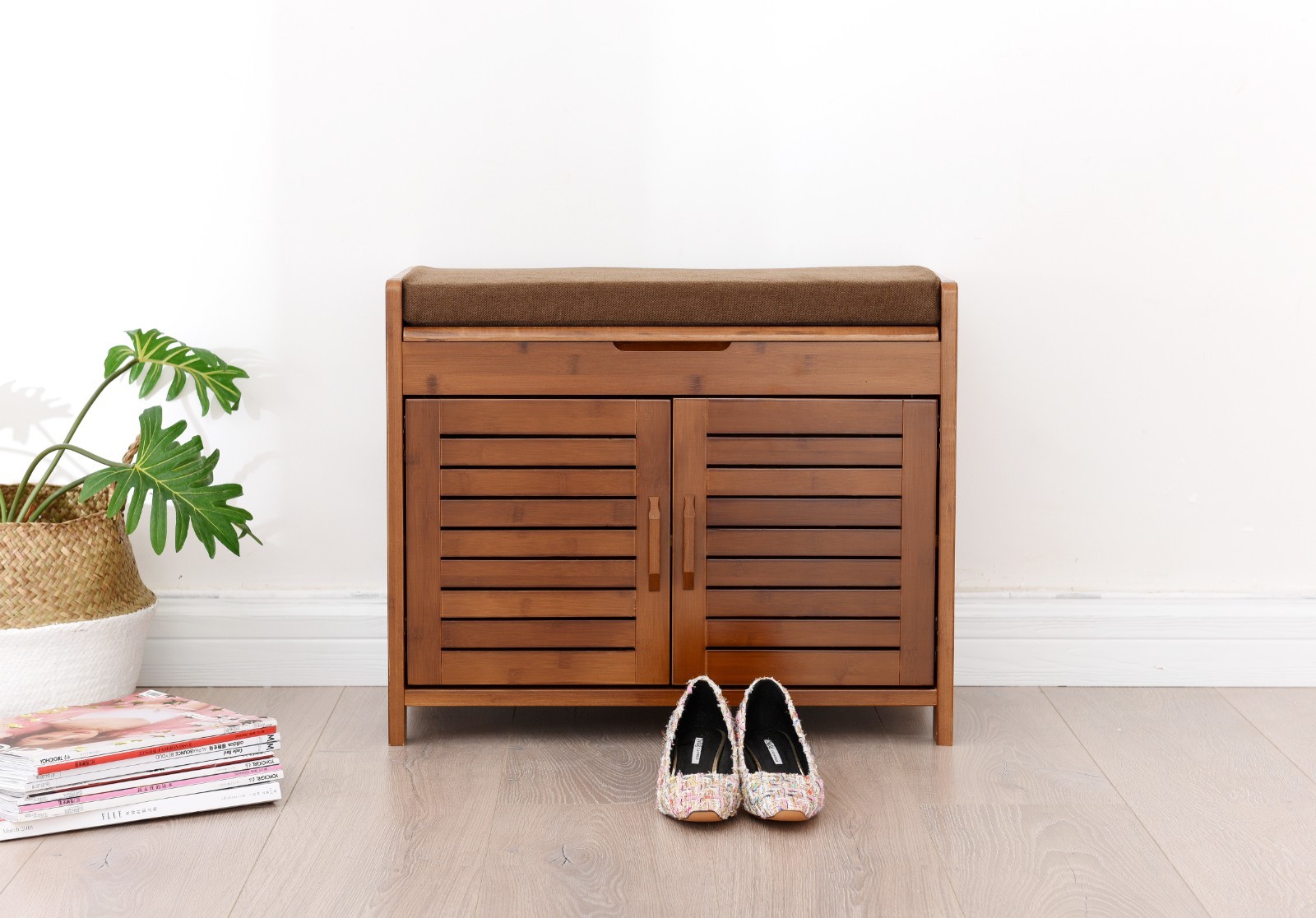 BALANBO Shoe Orgenizer Shelf Storage Rack Solid Wood Soft Bench Book Rustic